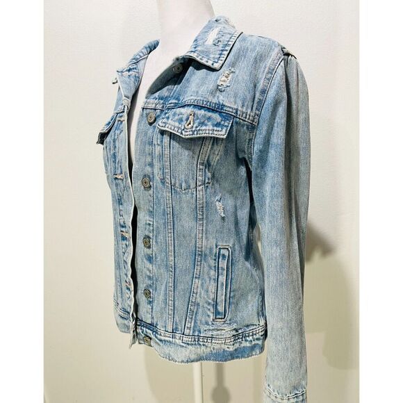 Old Navy denim jacket light blue embellished beaded A7 back casual women's M - Picture 3 of 7